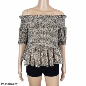 Anthropologie Socialite Off The Shoulder Cheetah Top